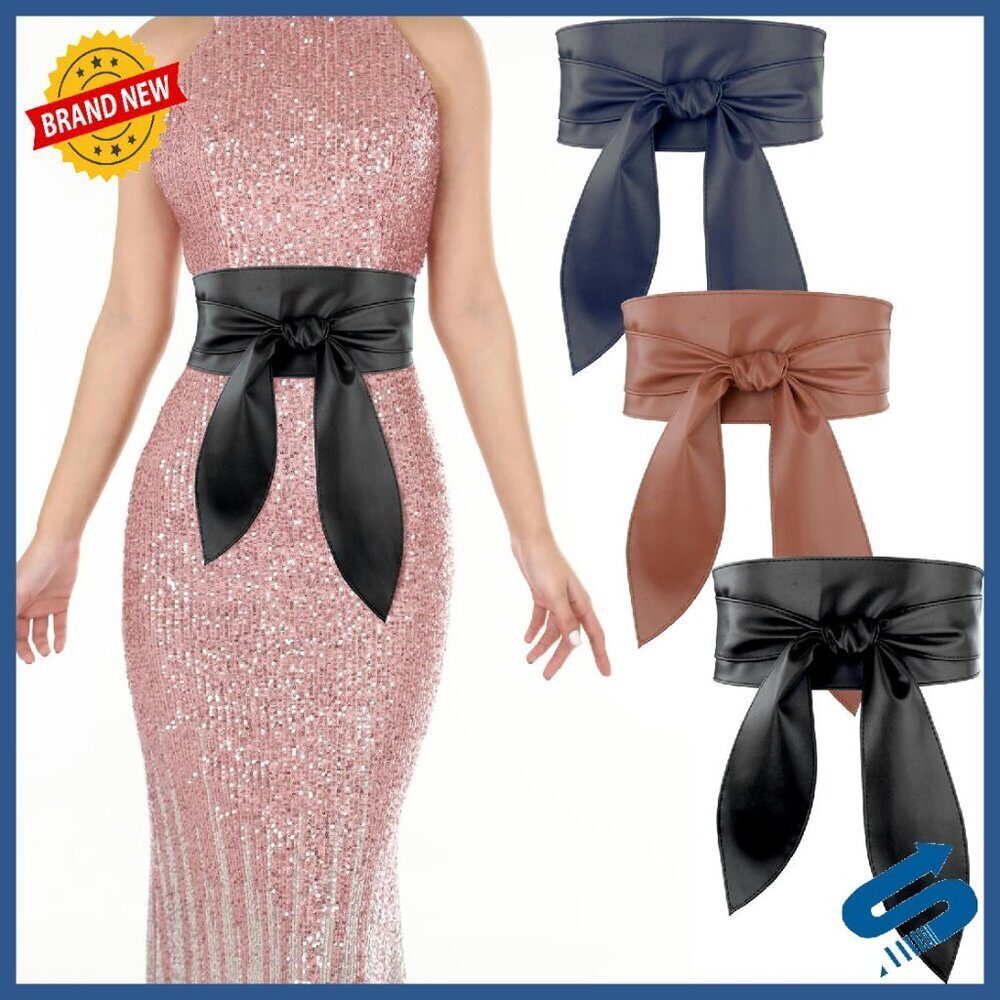 3-Pack Women's PU Leather Obi Belts Wide Waistband Knotted Dress Belt